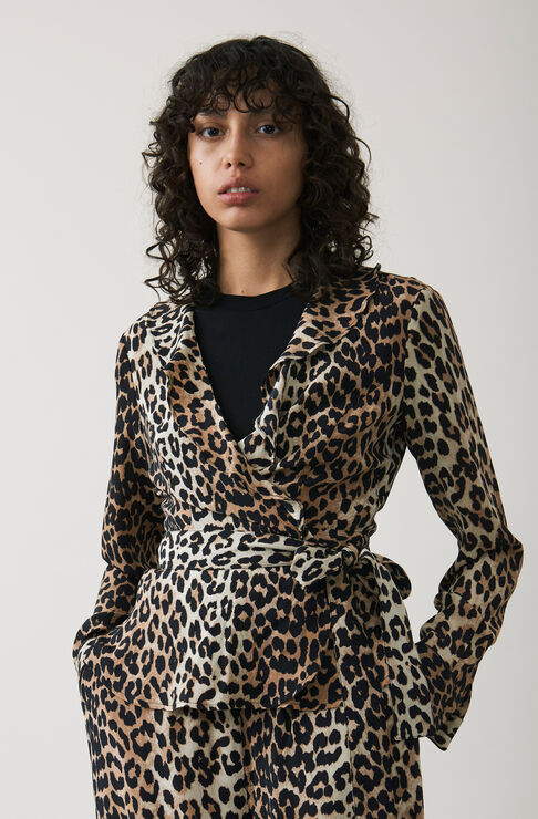 Fayette Silk Wrap Top, Leopard, hi-res