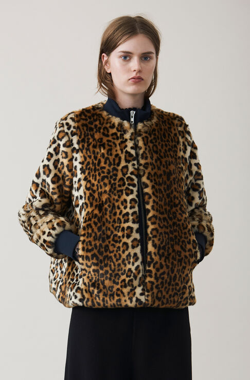 Ferris Faux Fur Jacket, Leopard, hi-res