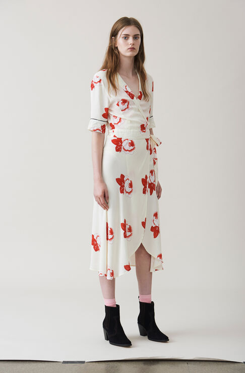 Dresses Ganni At Com Harley Crepe Wrap Dress Vanilla Ice Hi Res