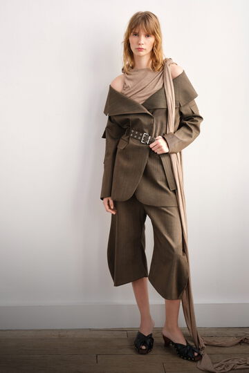 Model wearing Brown Wool Melange set