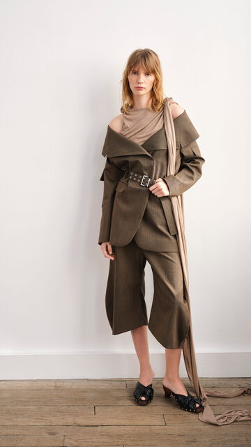 Model wearing Brown Wool Melange set