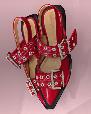 GANNI red buckle ballerinas
