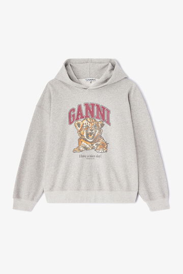 Grey hoodie with GANNI logo and tiger print