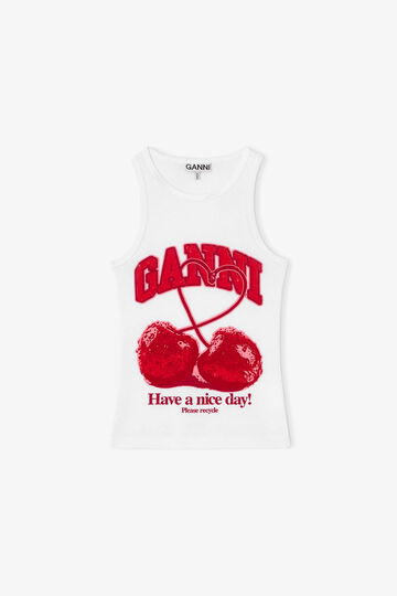 White tank top with red cherry print