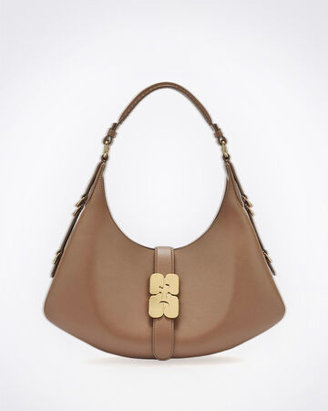 Brown shoulder bag with gold details
