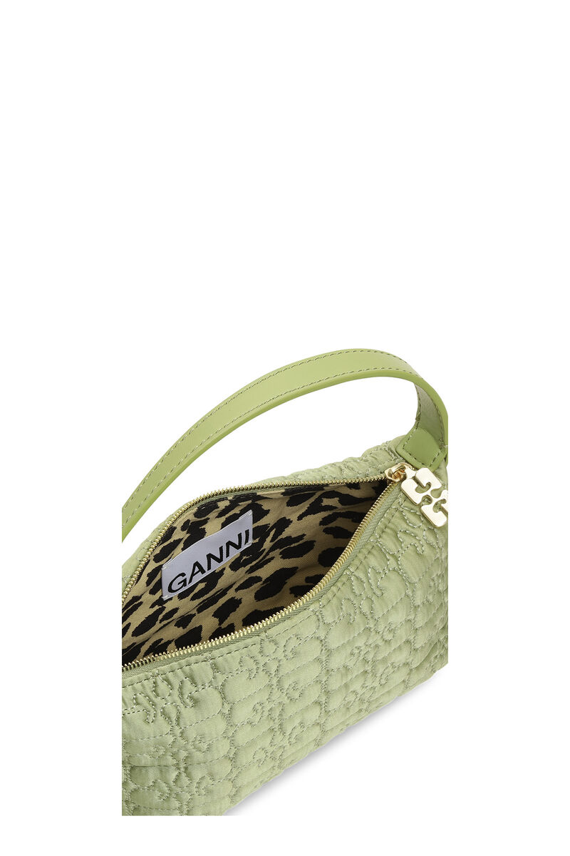 Light Khaki Small Butterfly Pouch Satin Bag, Recycled Polyester, in colour Mosstone - 3 - GANNI