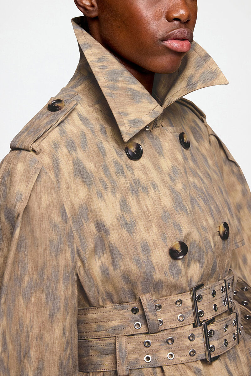 Trench Coat in Printed Cotton, Organic Cotton, in colour Burro - 4 - GANNI