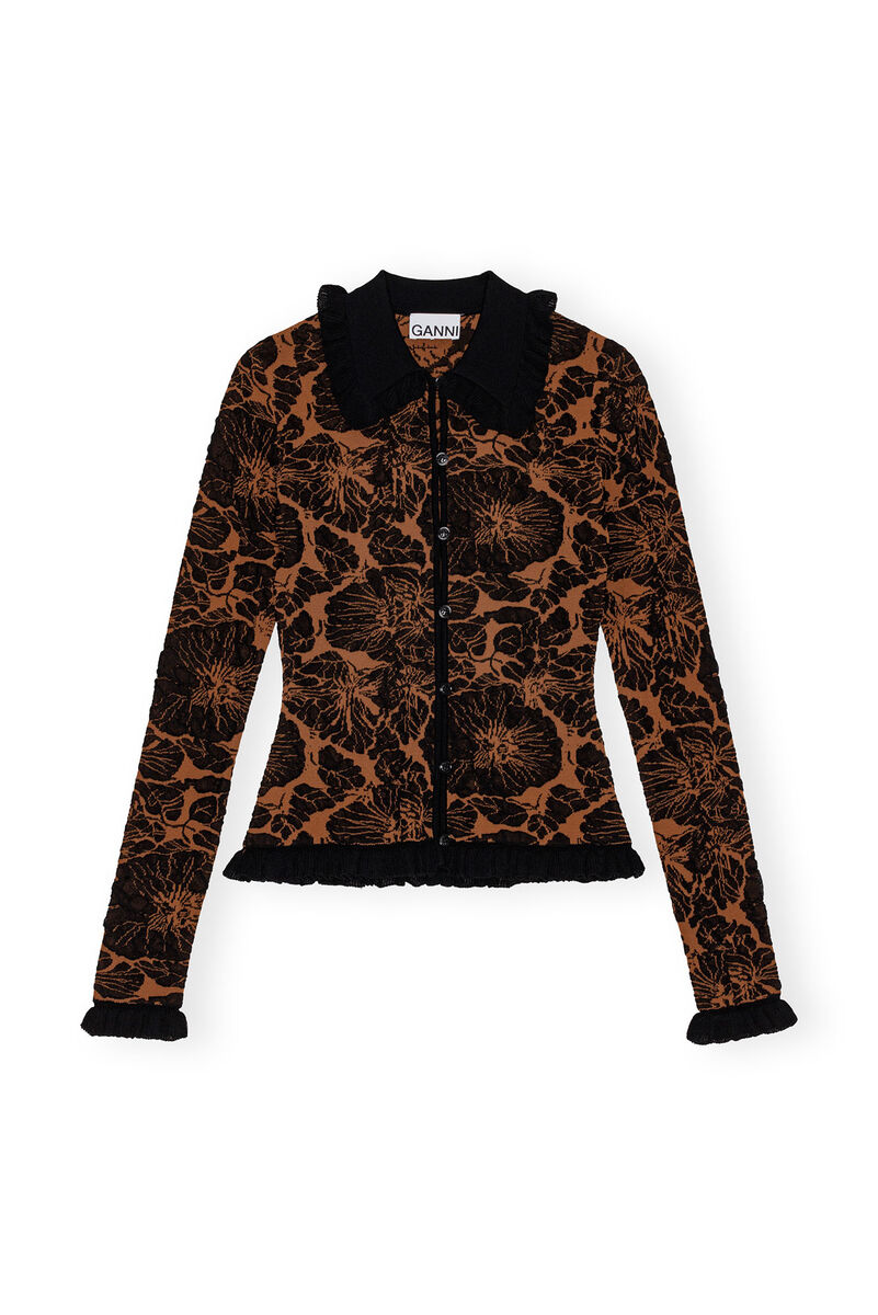 3D Jacquard Cardigan, Cotton, in colour Tortoise Shell - 1 - GANNI