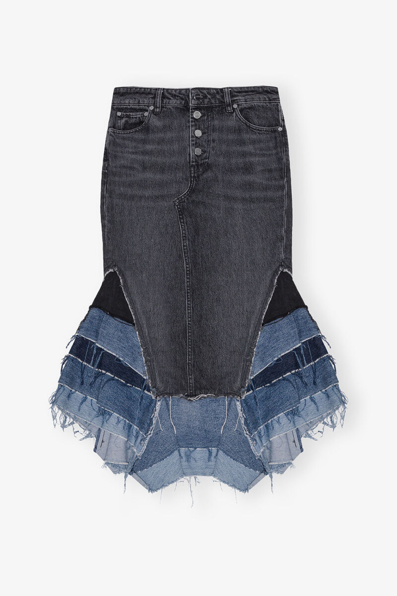 Reworked Denim Flounce Skirt, Cotton, in colour Denim - 1 - GANNI