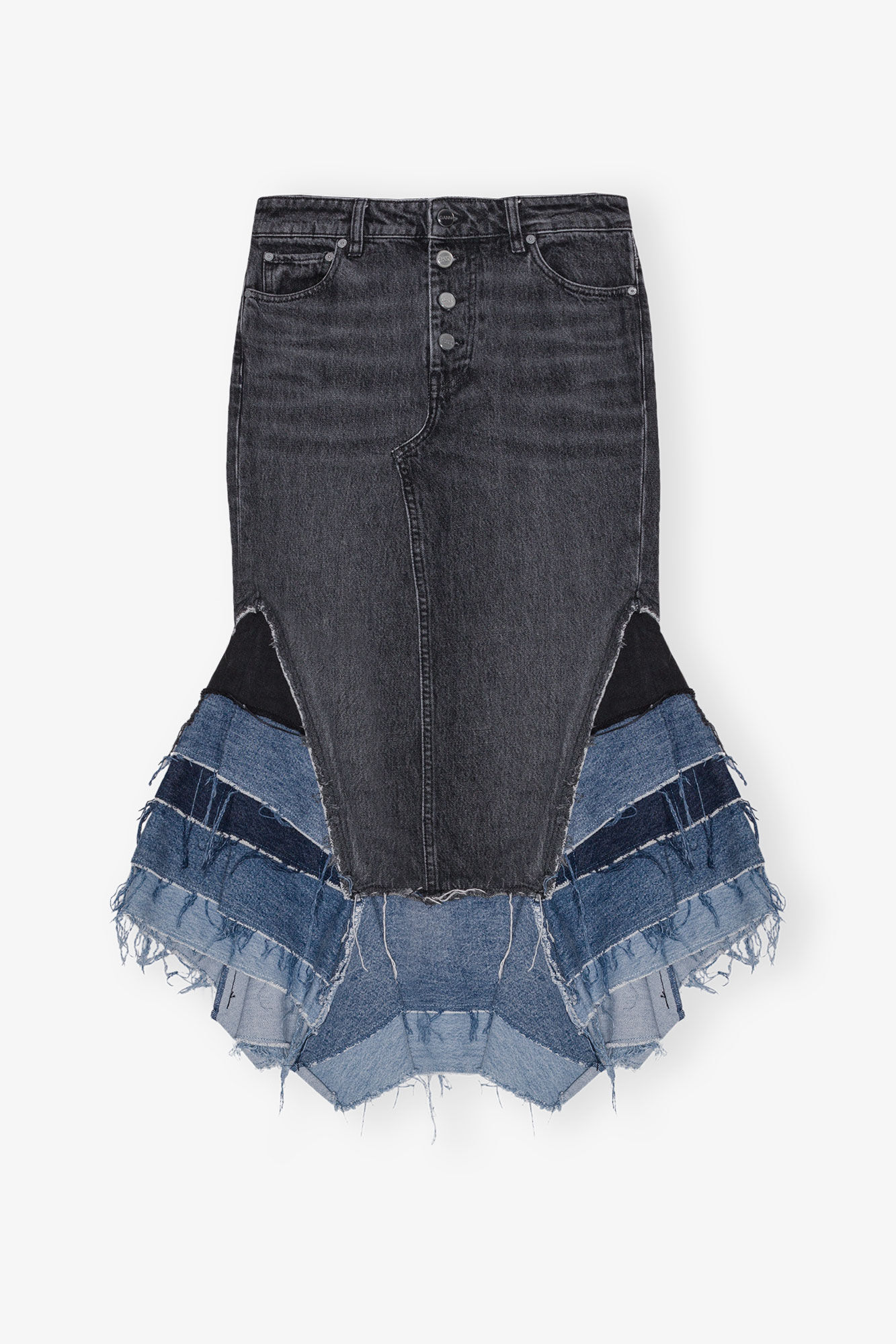 Reworked Denim Flounce Skirt, Cotton, in colour Denim - 1 - GANNI