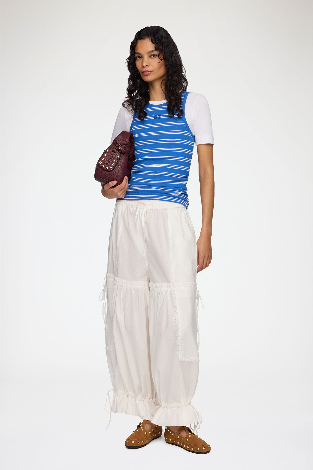 Trousers in White Cotton, Organic Cotton, in colour Bright White - 1 - GANNI