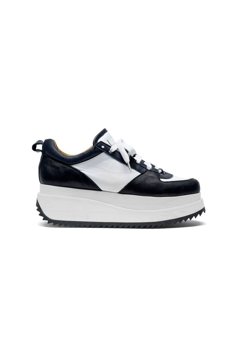 Naomi Leather Sneakers, in colour Navy/White/Black - 1 - GANNI