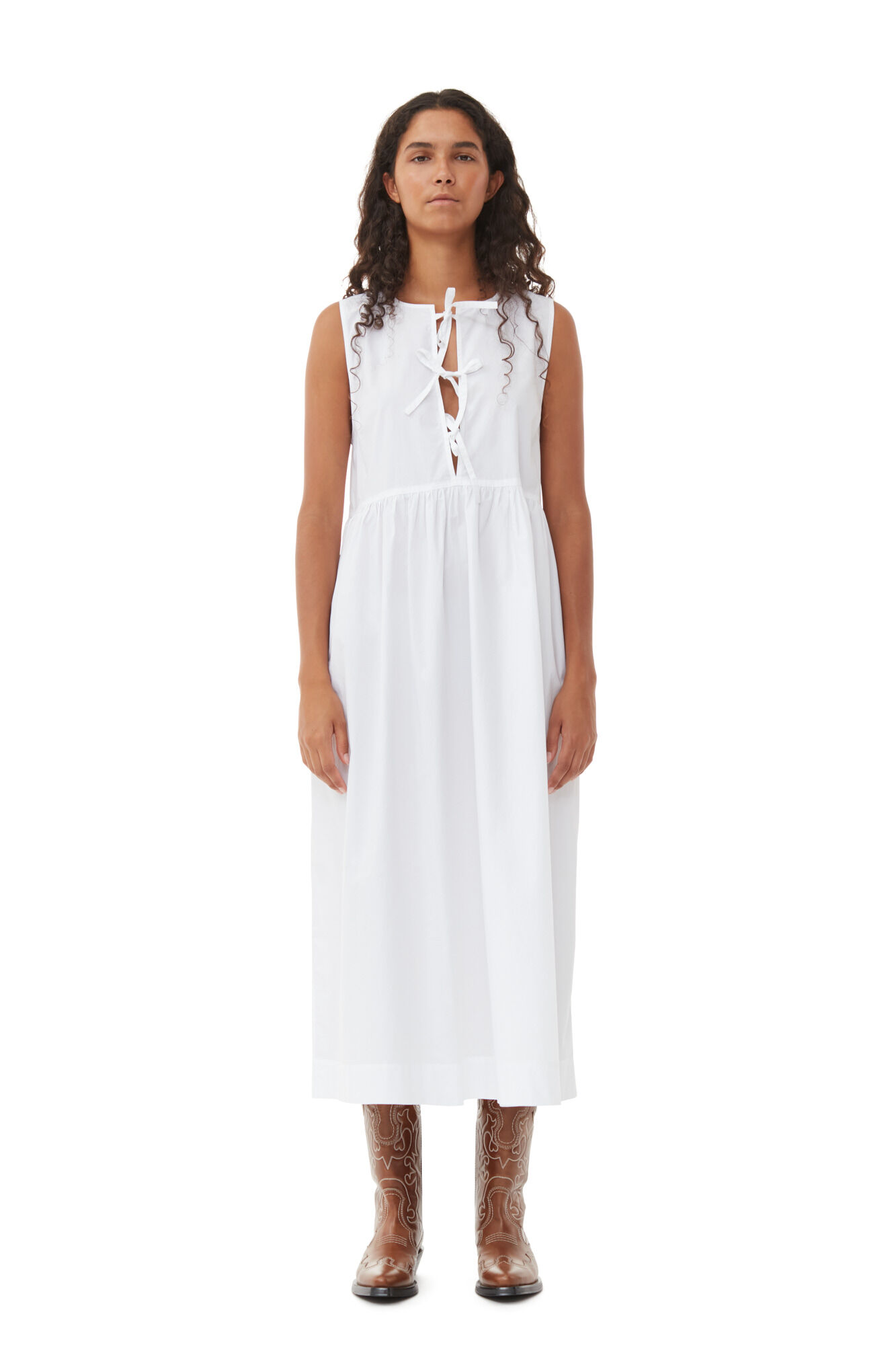 Bright White White Cotton Poplin Midi Dress | GANNI AU