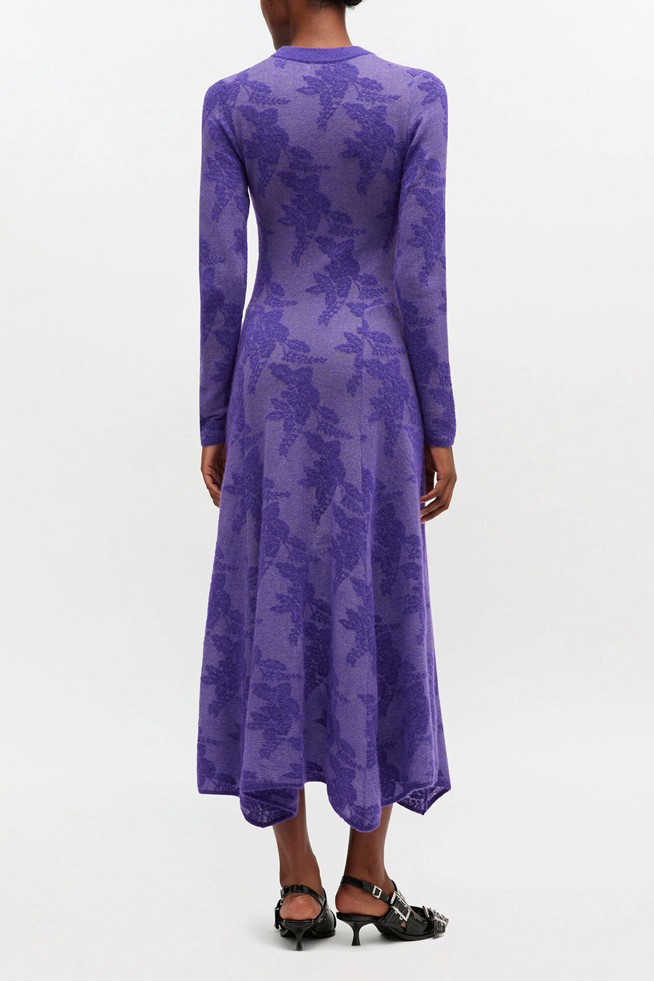 Purple Sheer Flower Dress, Recycled Polyamide, in colour Passion Flower - 2 - GANNI