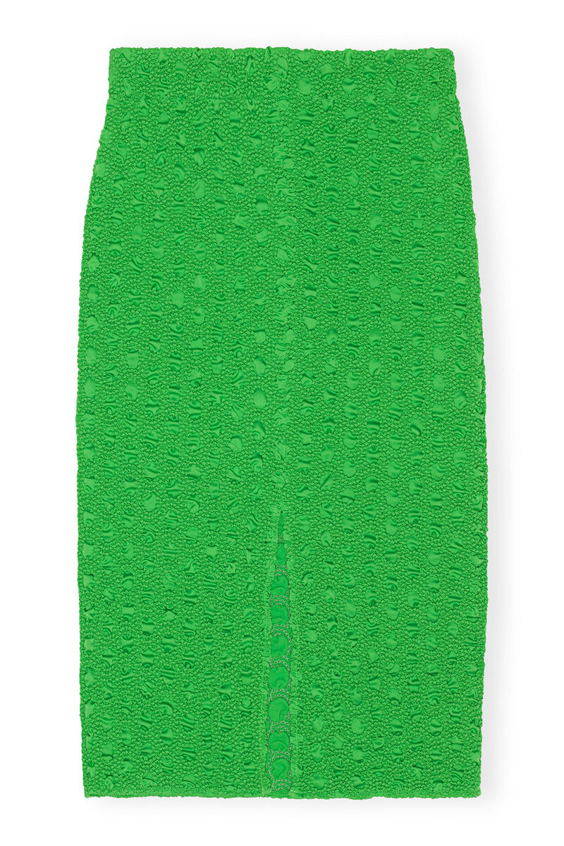 Smocked Satin Skirt, in colour Classic Green - 2 - GANNI
