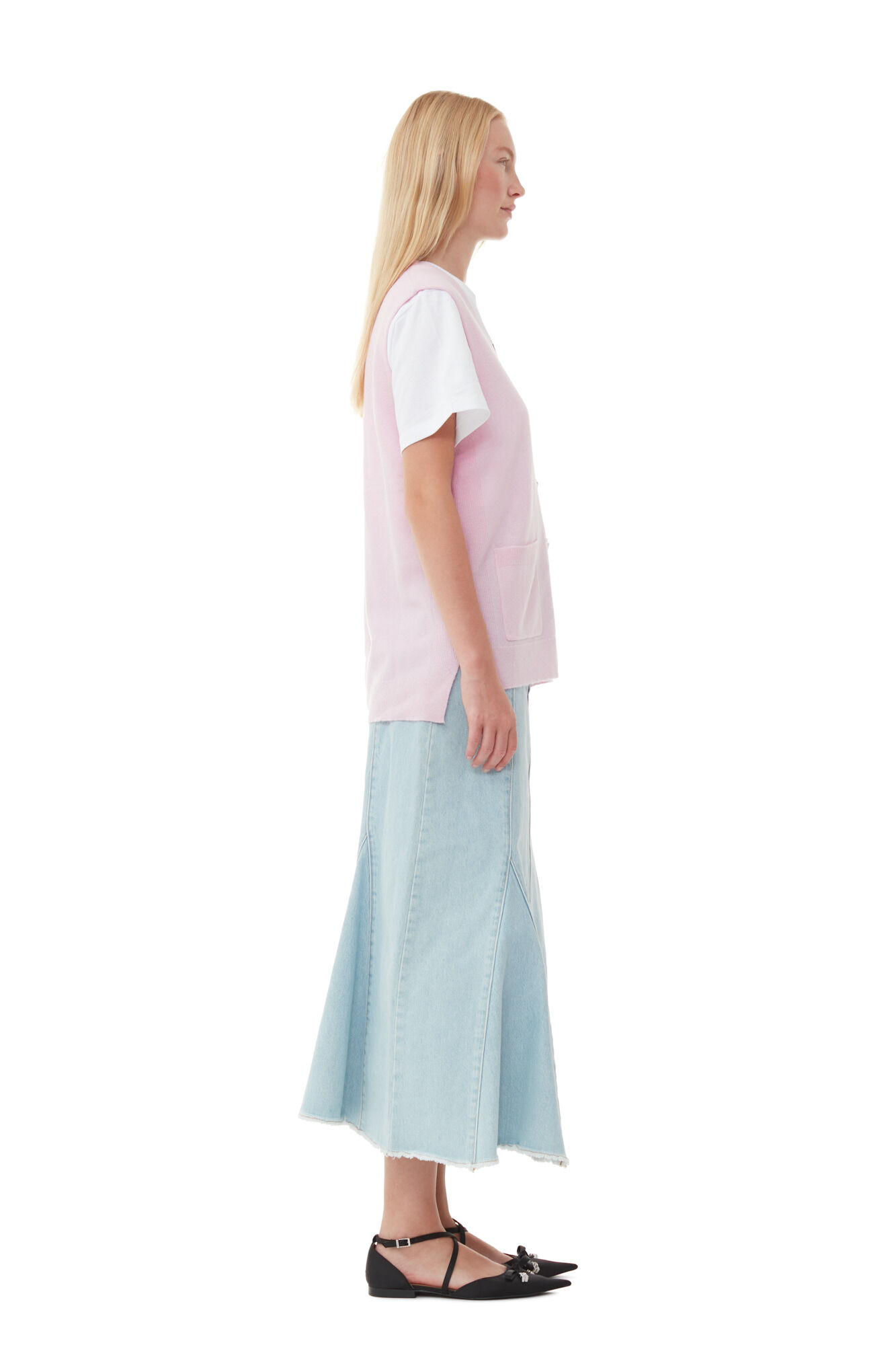 Cashmere Mix Button Vest, Cashmere, in colour Pink Tulle - 3 - GANNI