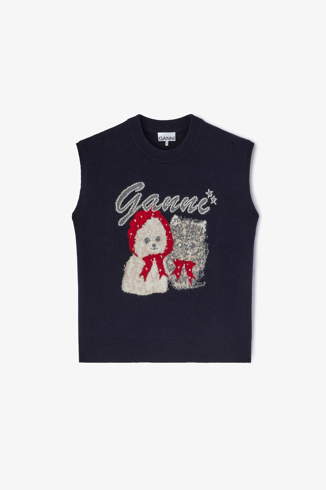 Black Animal Graphic Vest, Recycled Polyamide, in colour Sky Captain - 1 - GANNI