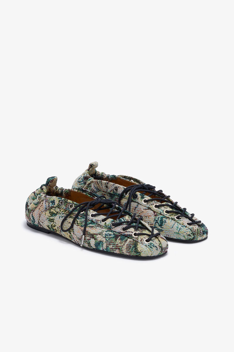 Tapestry Lace-Up Ballerinas, Acryl, in colour Jadeite - 2 - GANNI