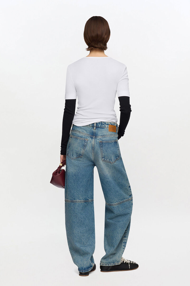 Stary Jeans in Tint Rigid Denim, Organic Cotton, in colour Mid Blue Vintage - 2 - GANNI