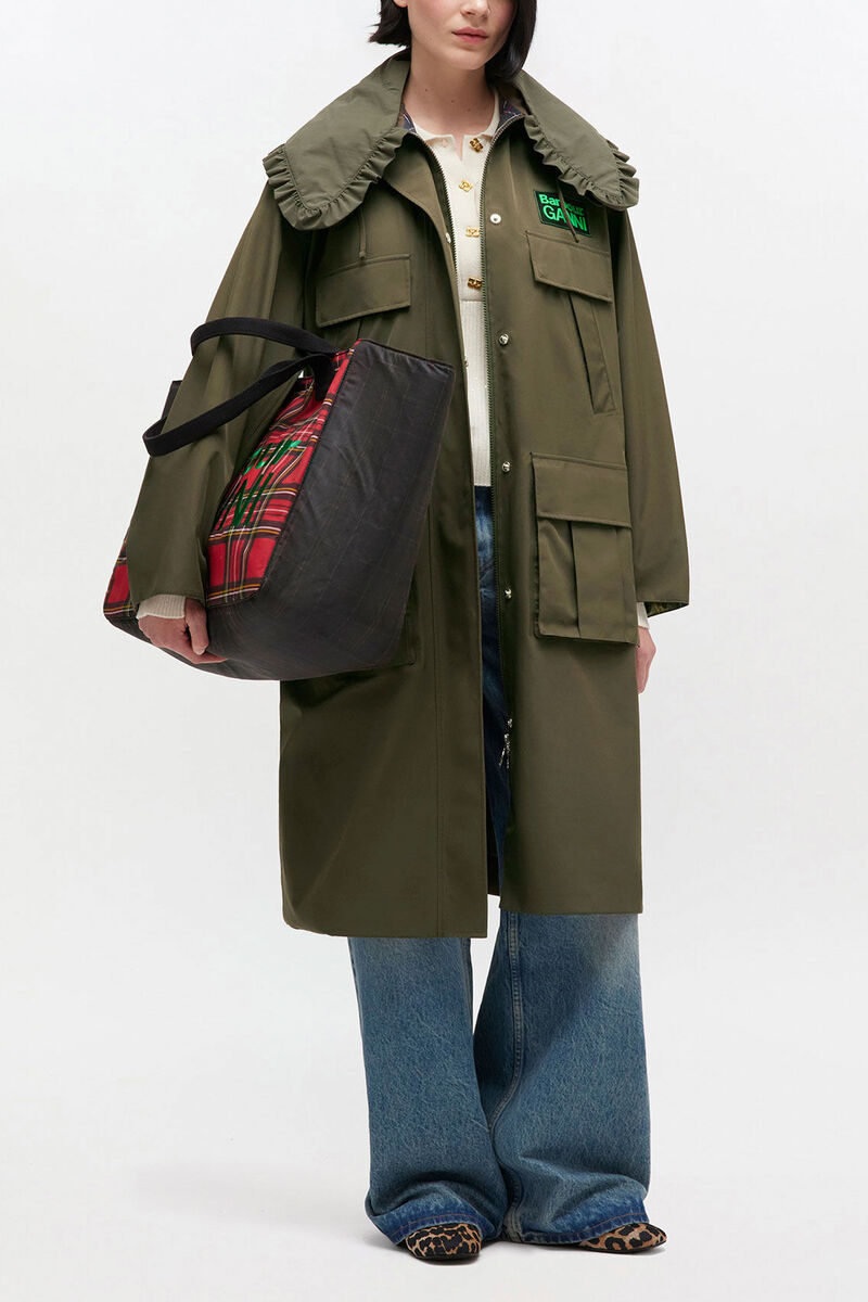 Long Coat in Green, Wool, in colour Kalamata - 1 - GANNI