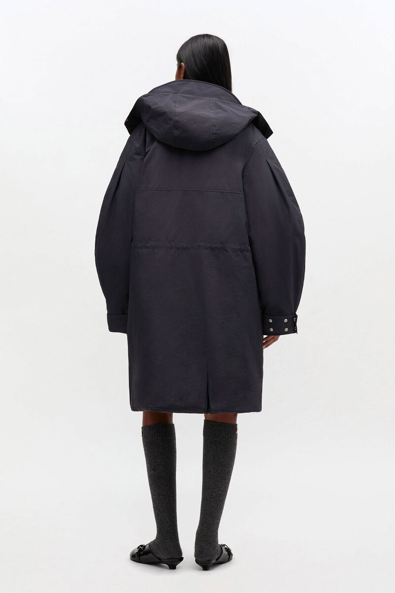 Dark Grey Tri-Layer Parka Coat, Nylon, in colour Phantom - 2 - GANNI