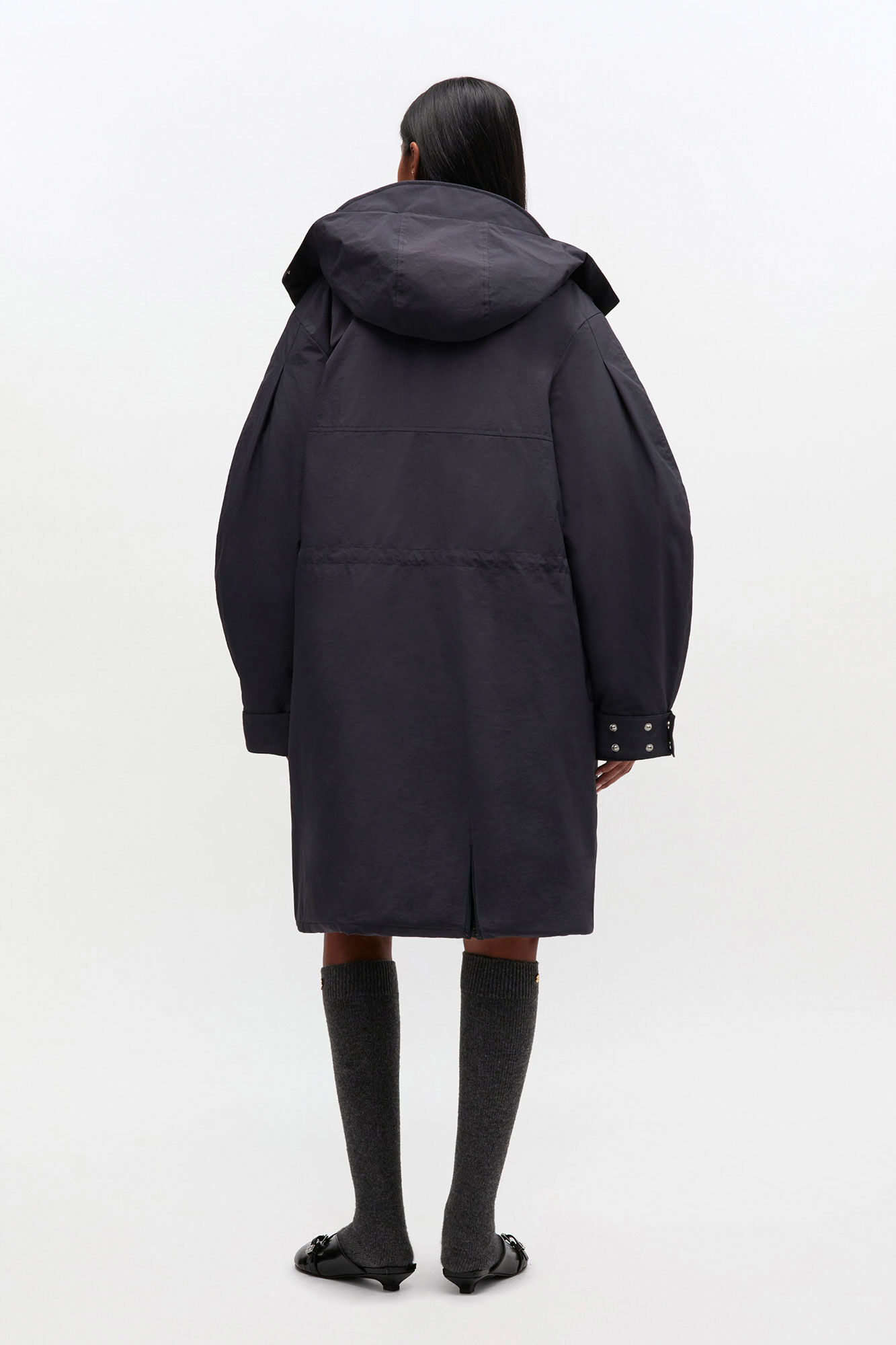 Dark Grey Tri-Layer Parka Coat, Nylon, in colour Phantom - 2 - GANNI