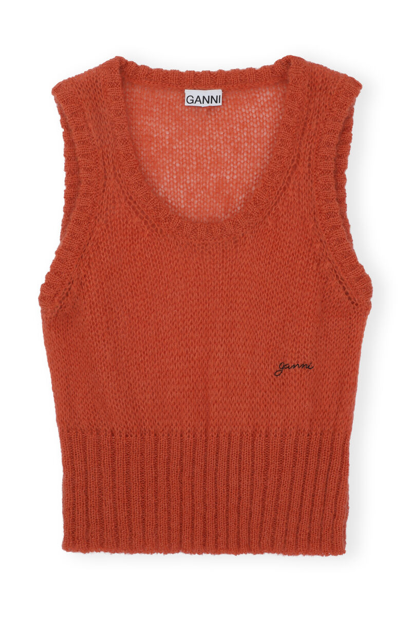 Väst i ull, Merino Wool, in colour Paprika - 1 - GANNI