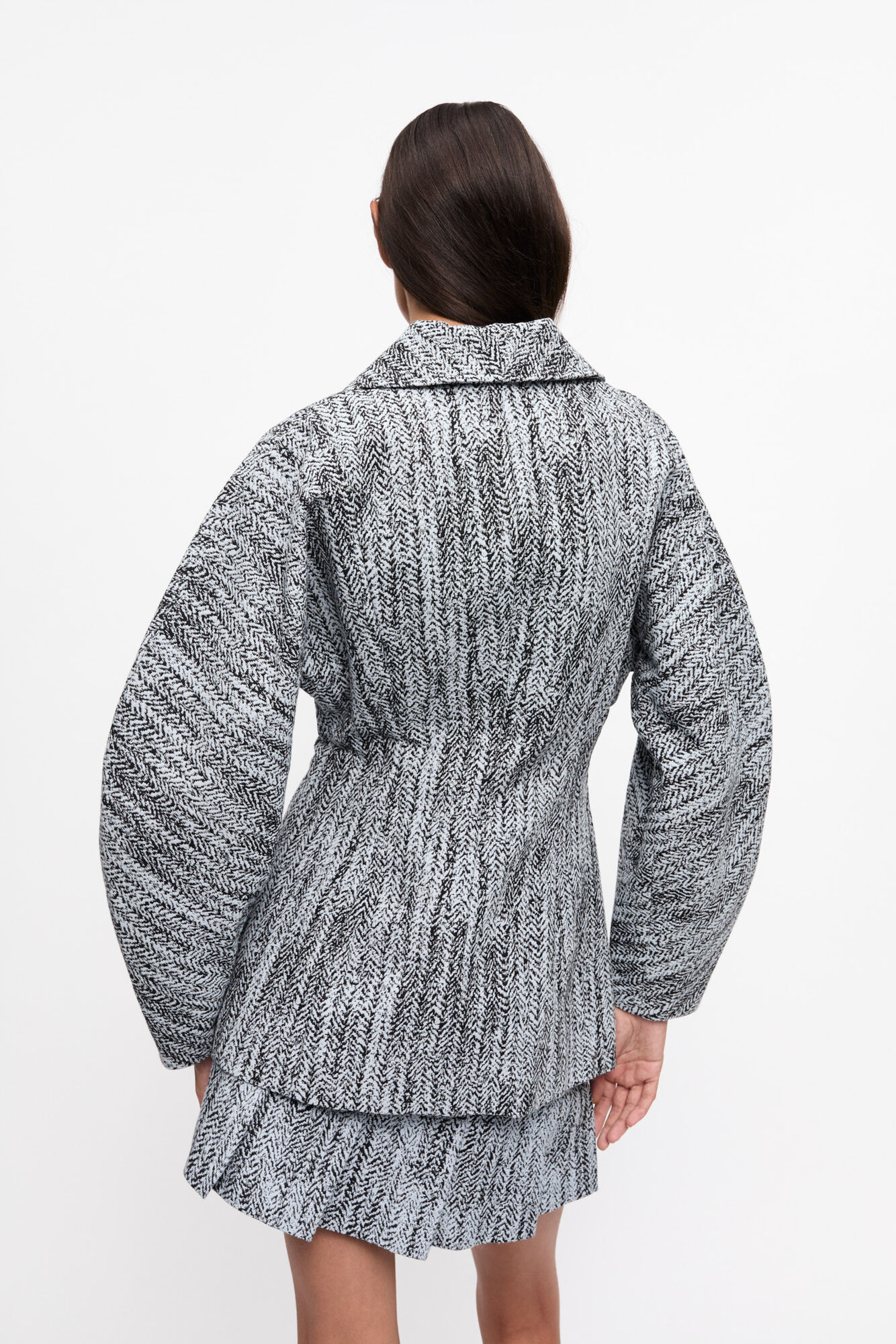 Blue Cotton Tweed Curve Sleeve Jacket, Cotton, in colour Celestial Blue - 2 - GANNI