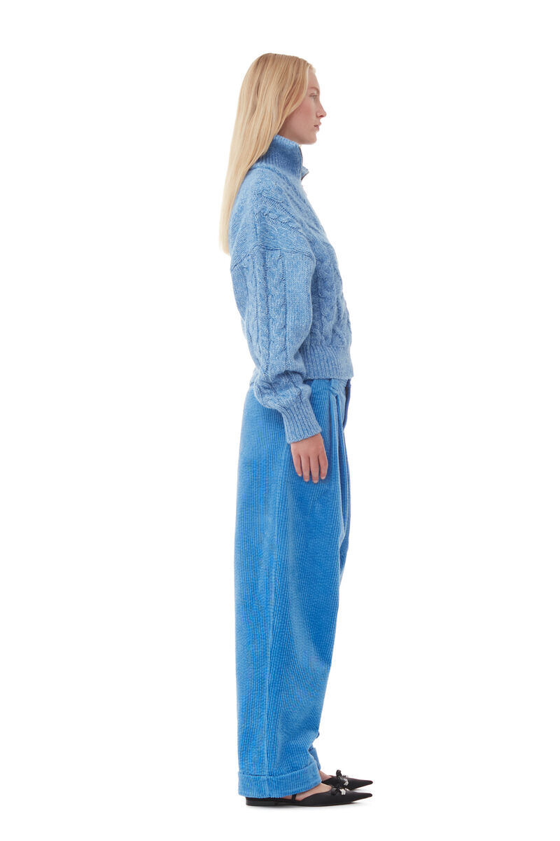 Blue Chunky Cable Zipper Blouse, Acryl, in colour Silver Lake Blue - 3 - GANNI