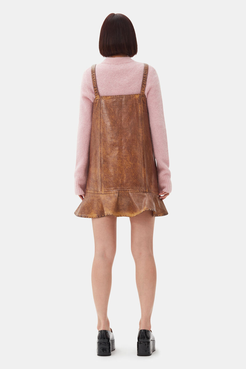Brown Foil Denim Mini Dress, Cotton, in colour Cognac - 4 - GANNI
