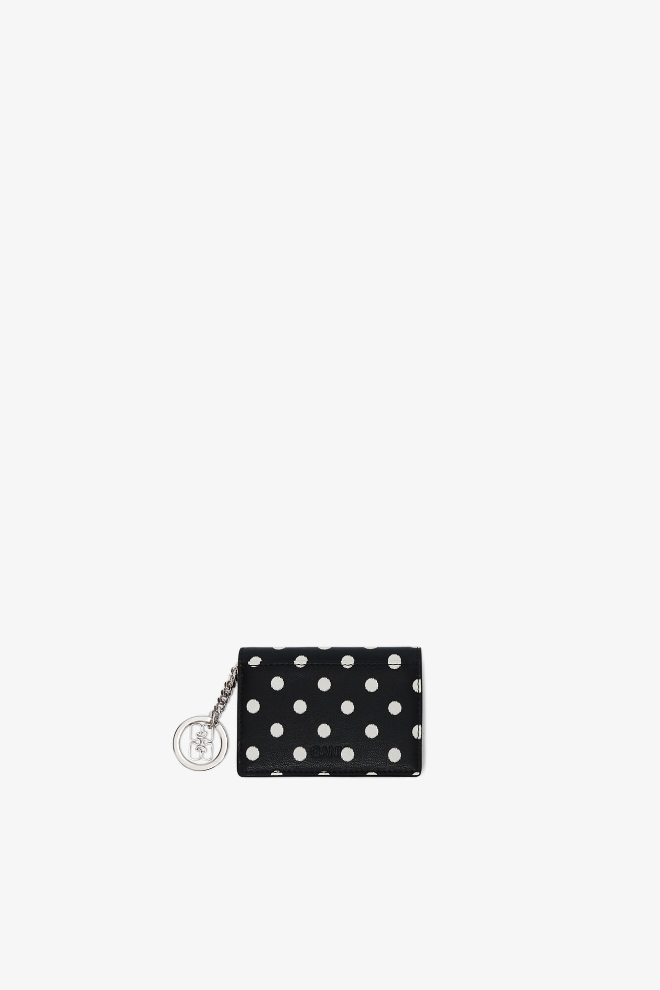Bou Card Holder With Flap with Dots, Recycled Leather, in colour Black - 2 - GANNI