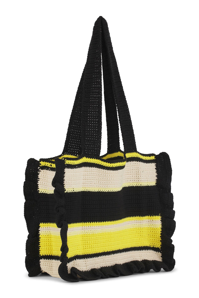Crochet Frill Tote Bag, Cotton, in colour Golden Kiwi - 2 - GANNI