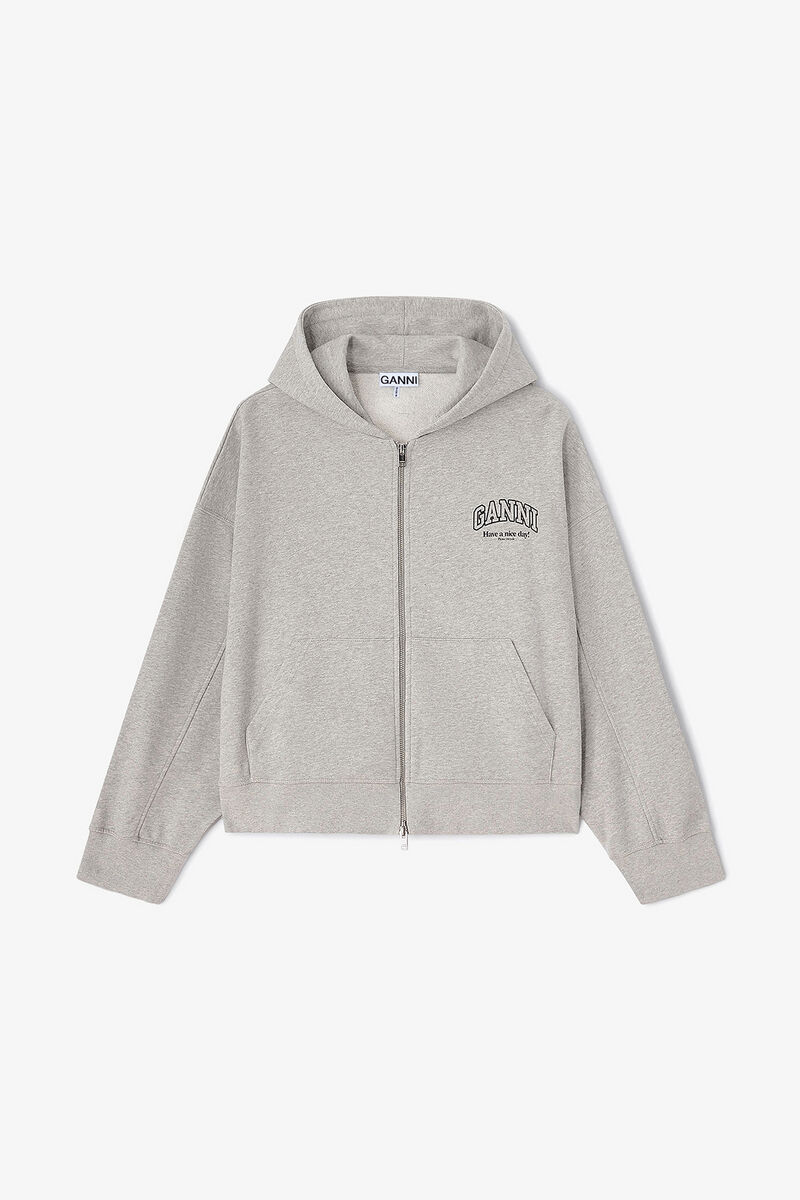 Zip Hoodie , Organic Cotton, in colour Paloma - 1 - GANNI