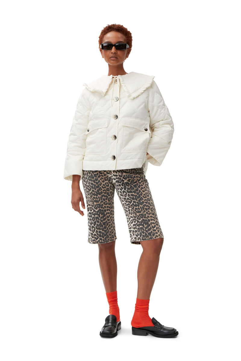 Cropped Ripstop Jacket, Recycled Polyester, in colour Egret - 2 - GANNI