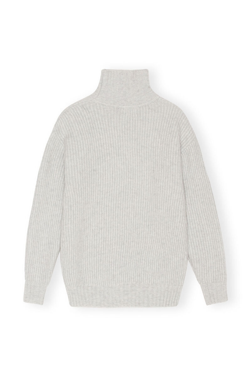 Highneck Zipper Pullover, Alpaca, in colour High Rise - 2 - GANNI