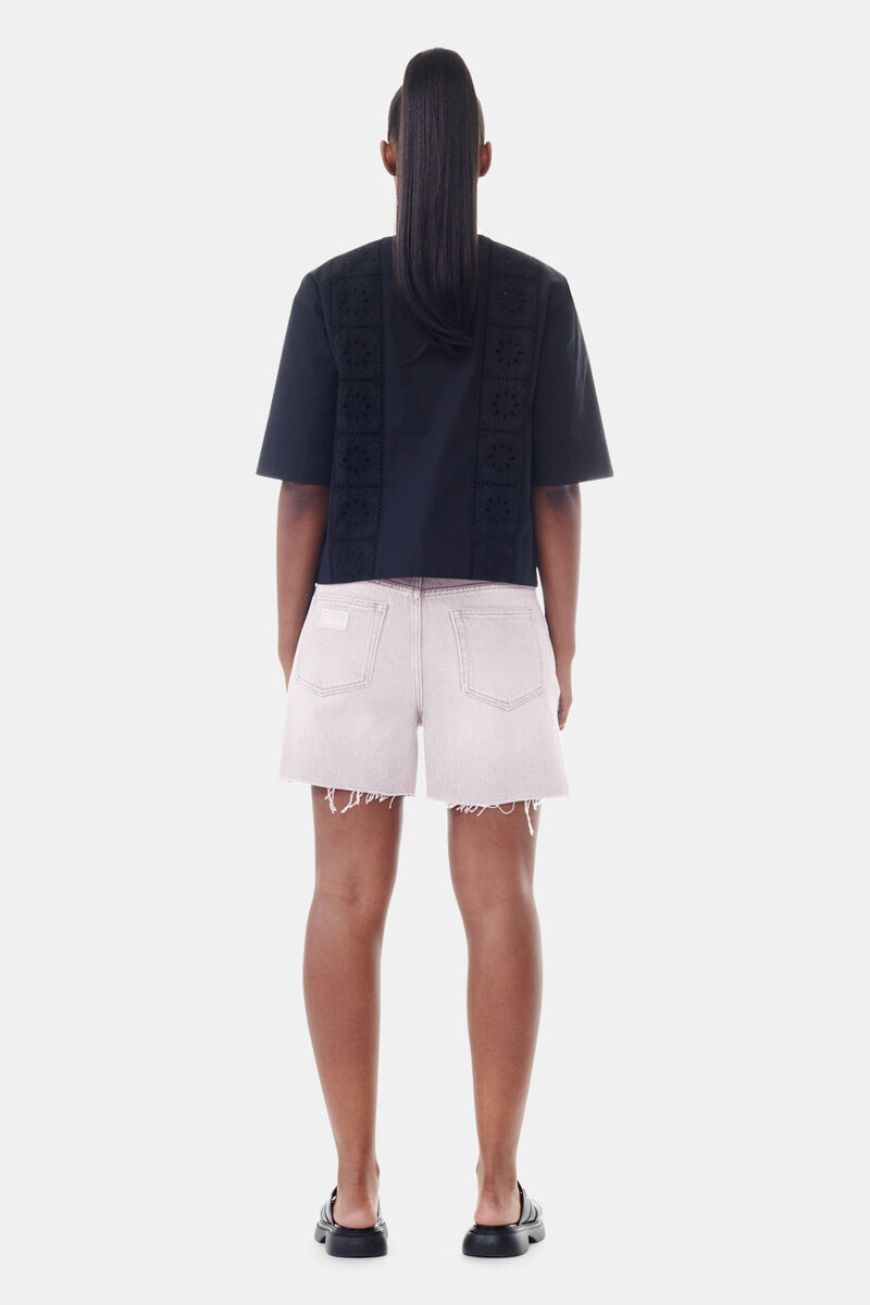 Light Pink Denim Shorts, Cotton, in colour Mauve Chalk - 3 - GANNI