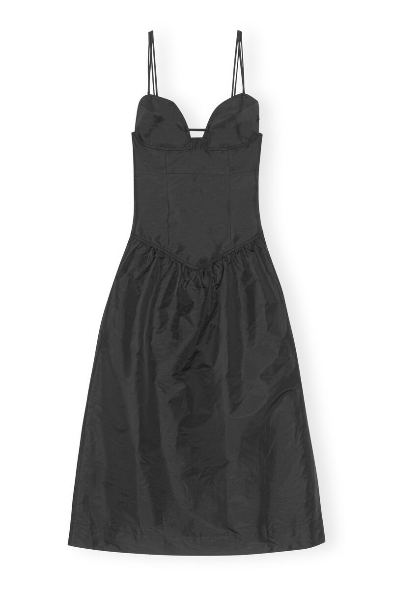 100% Recycled Polyester Midi Dress, Recycled Polyester, in colour Black - 1 - GANNI