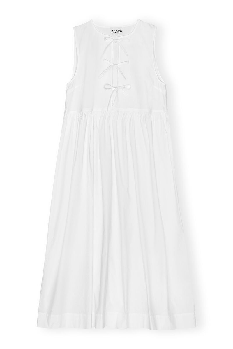 White Cotton Poplin Midi Dress, Cotton, in colour Bright White - 1 - GANNI