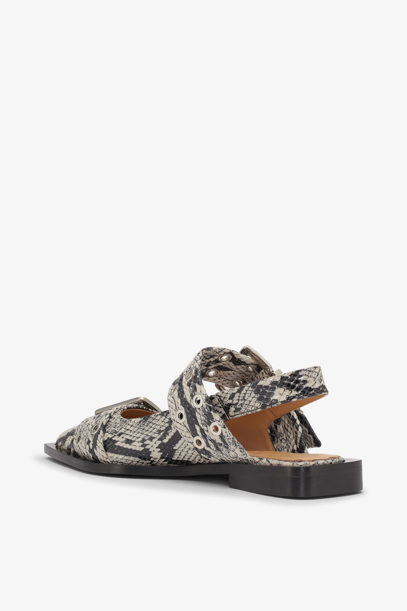 Snake Printed Chunky Buckle Ballerinas, Recycled Polyester, in colour Sand - 3 - GANNI