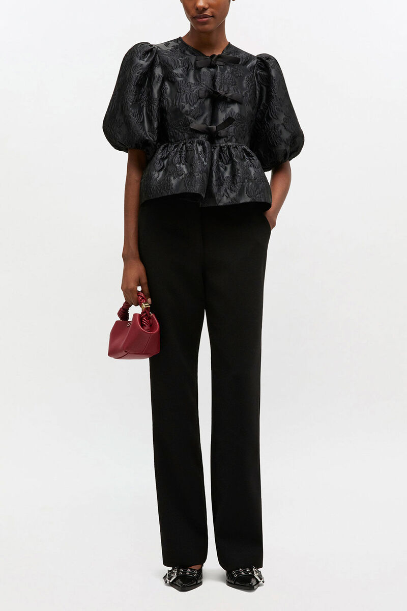Satin Peplum Tie Blouse, Recycled Polyester, in colour Black - 2 - GANNI