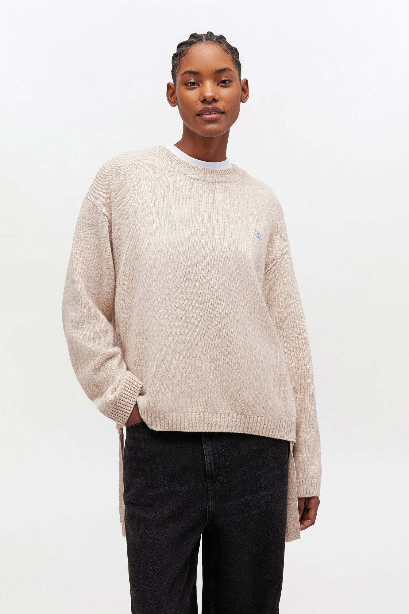 Beige Wool Mix Jumper, Viscose, in colour Sand - 2 - GANNI