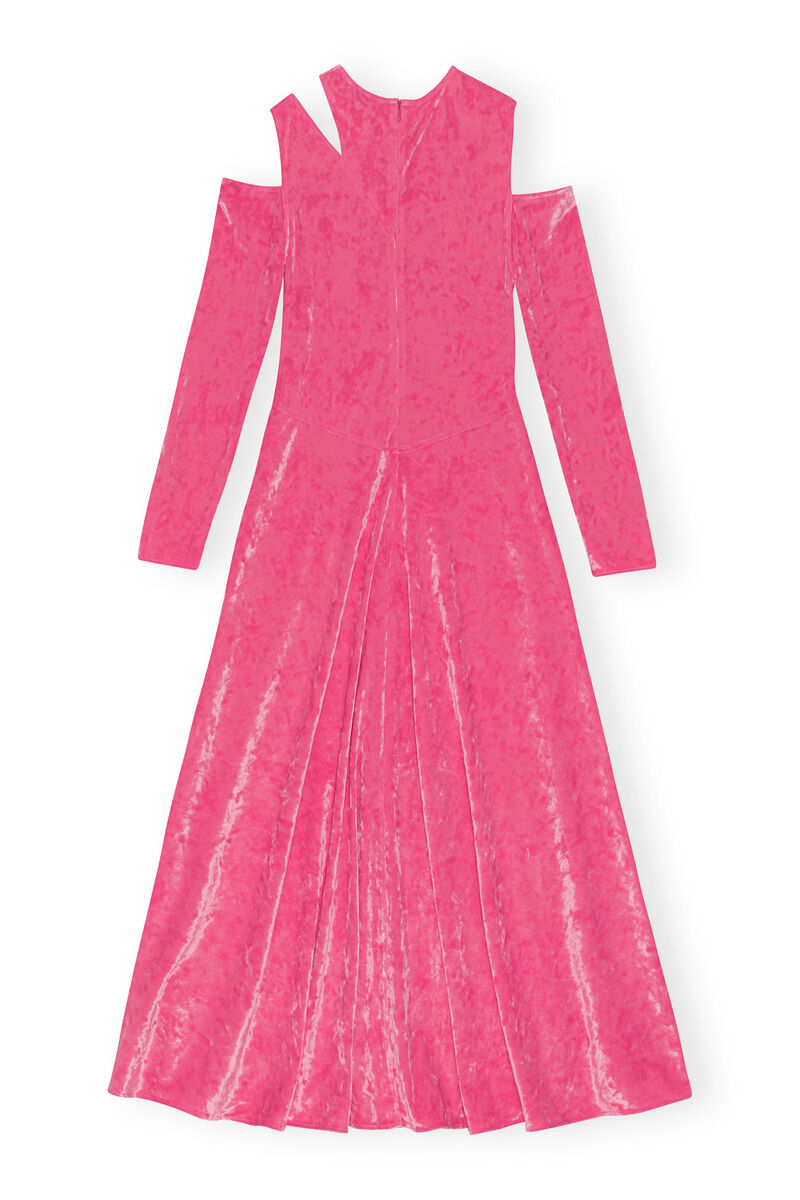 Velvet Maxi Dress , Elastane, in colour Shocking Pink - 2 - GANNI