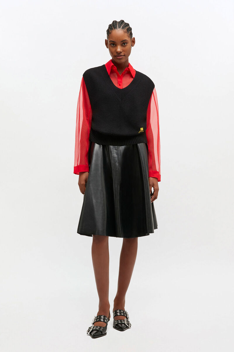 Wool Mix Vest, Wool, in colour Jet Black - 2 - GANNI