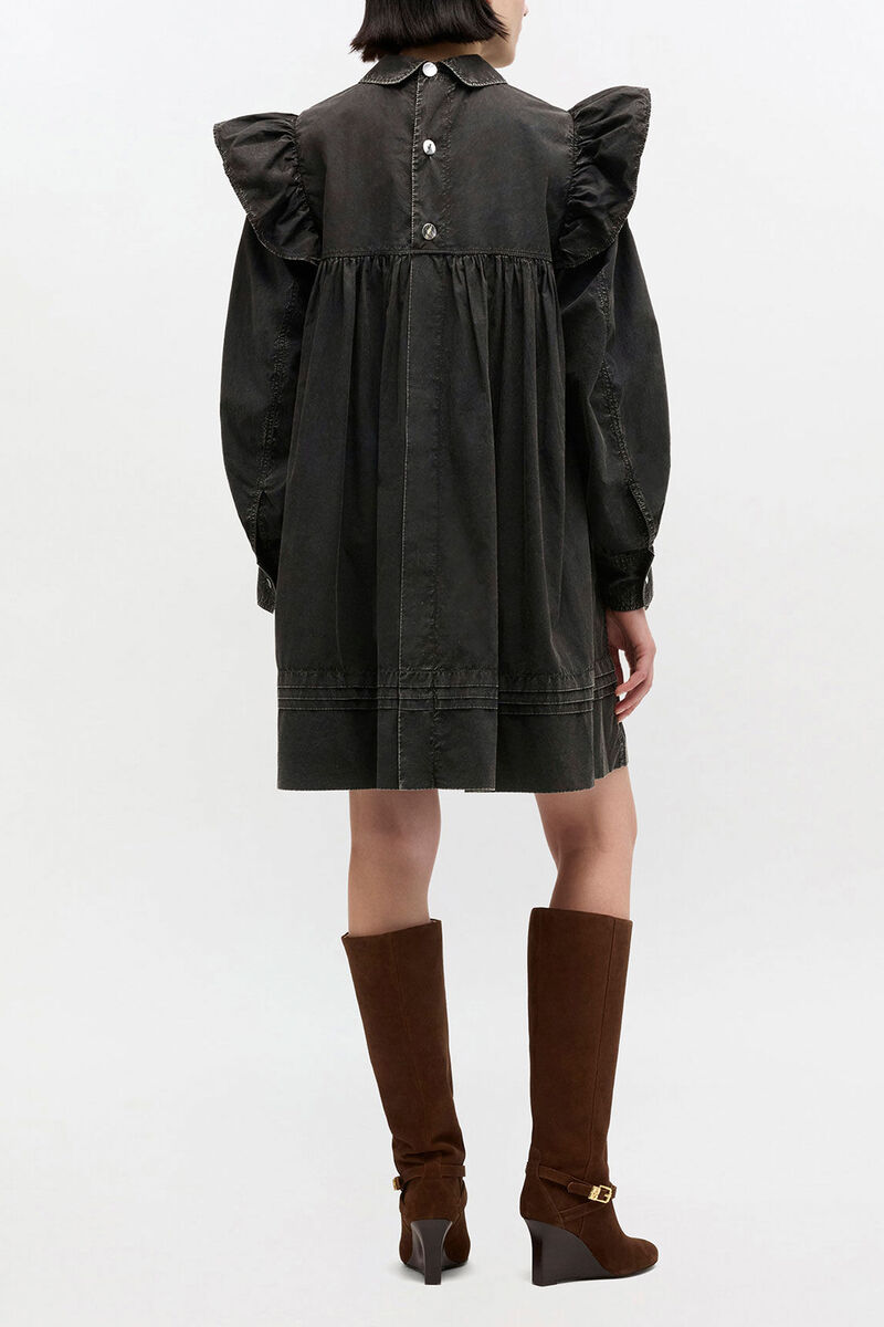 Black Washed Mini Shirt Dress, Organic Cotton, in colour Black - 2 - GANNI