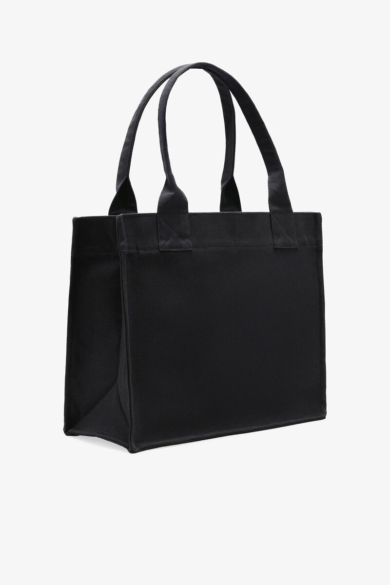 Stor sort tote med valpetrykk, Recycled Cotton, in colour Phantom - 2 - GANNI