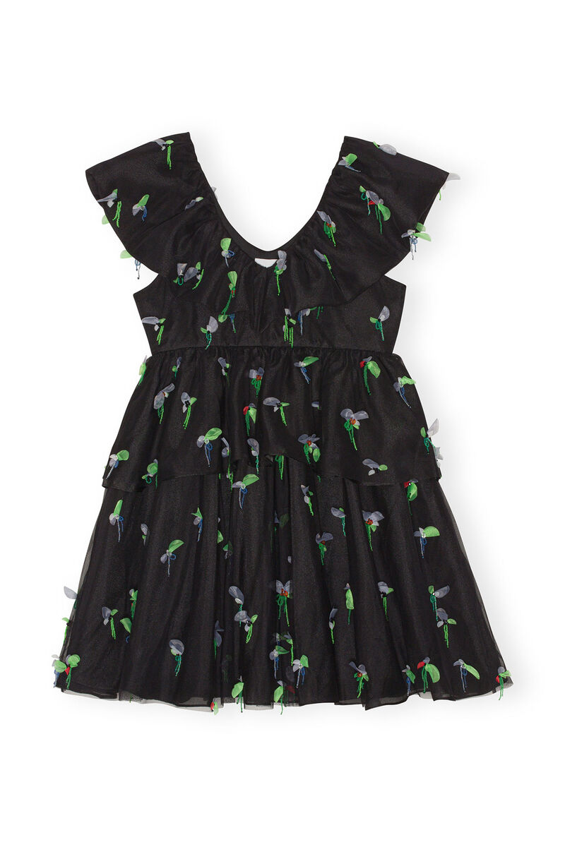 Embellished Mesh Mini Dress, in colour Black - 1 - GANNI