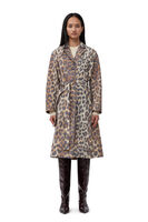 Leopard Crispy Shell Belt Coat, Polyester, in colour Big Leopard Almond Milk - 1 - GANNI