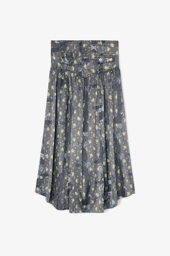 Jupe en satin imprim&eacute;, Black Sand