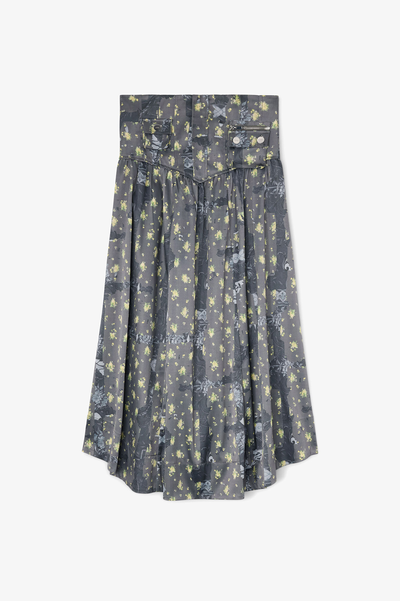 Jupe en satin imprim&eacute;, Recycled Polyester, in colour Black Sand - 1 - GANNI