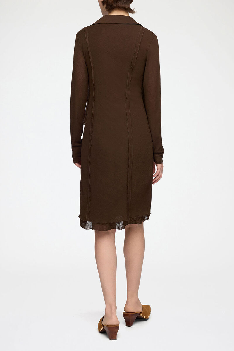Robe courte en maille chin&eacute;e, Recycled Polyester, in colour Demitasse - 2 - GANNI